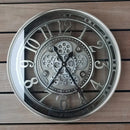 industrial metal wall clock with decorative moving gears