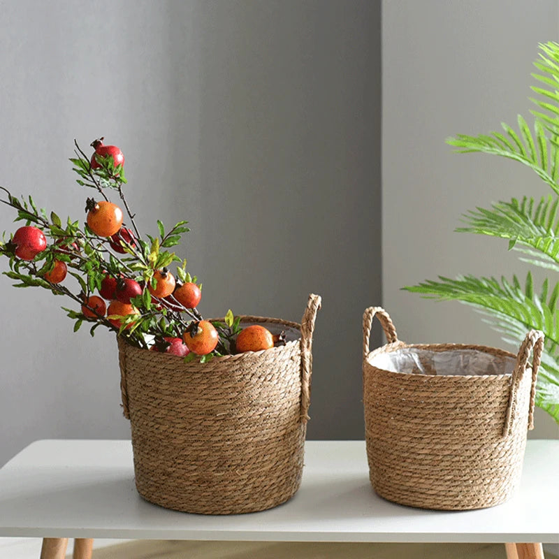 Handmade seagrass storage basket for plants and flowers - vue 5 sur 9