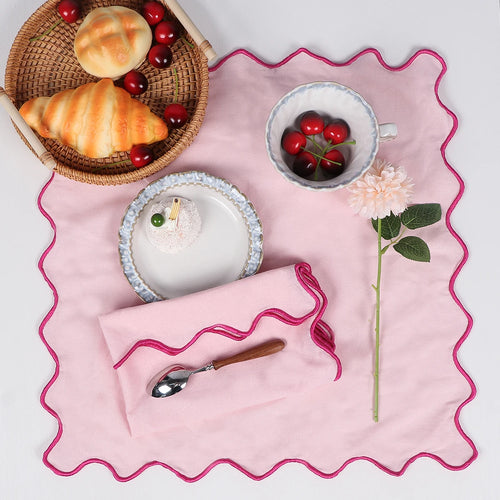 Washa style fabric dinner napkin with scalloped edges - vue 6 sur 7