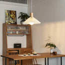 Modern pleated fabric pendant light with wooden base