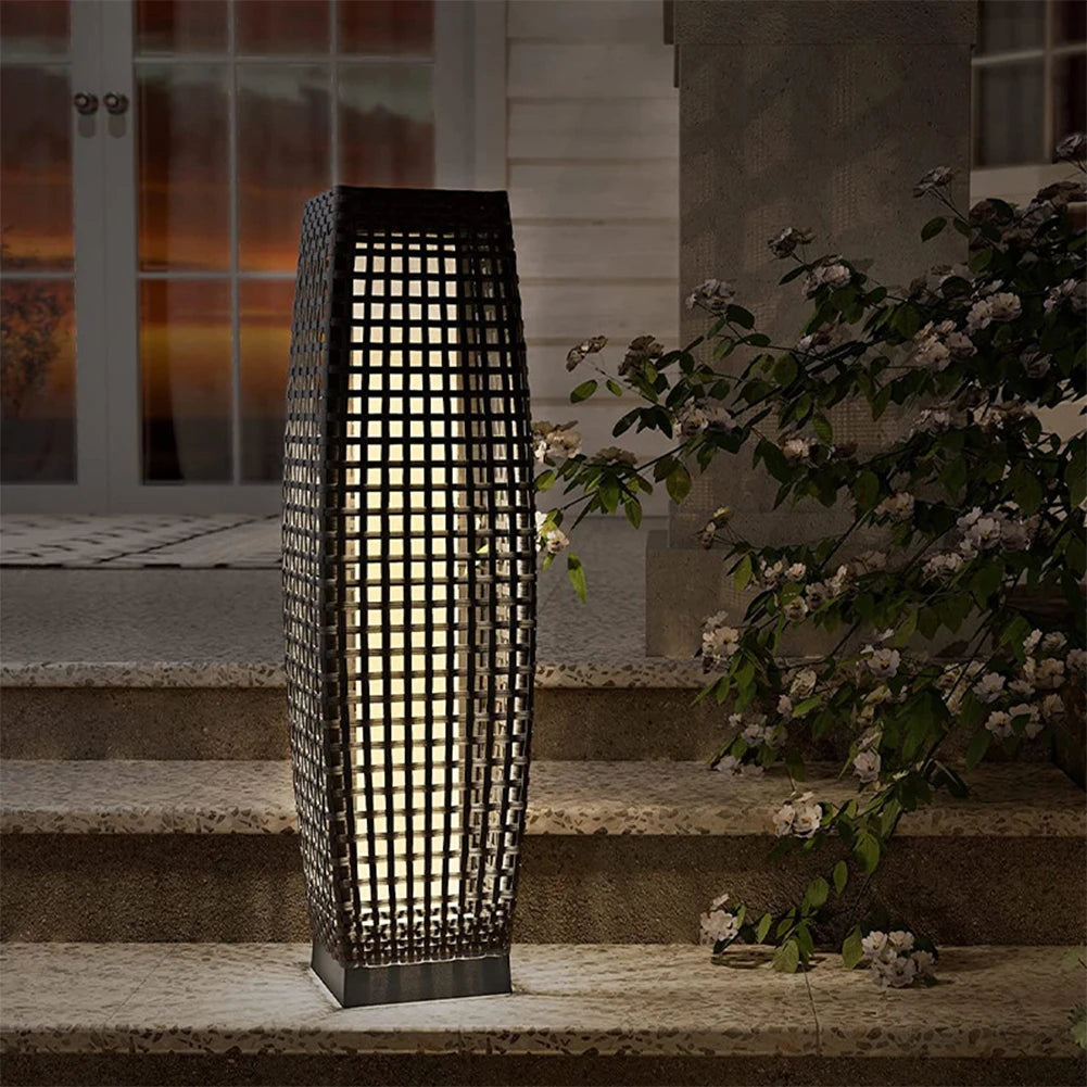 Decorative solar rattan and wicker outdoor lamp