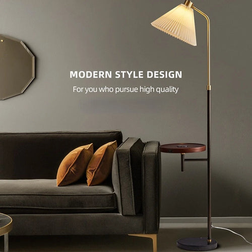 Marble floor lamp with gold shelf and modern LED - vue 2 sur 9