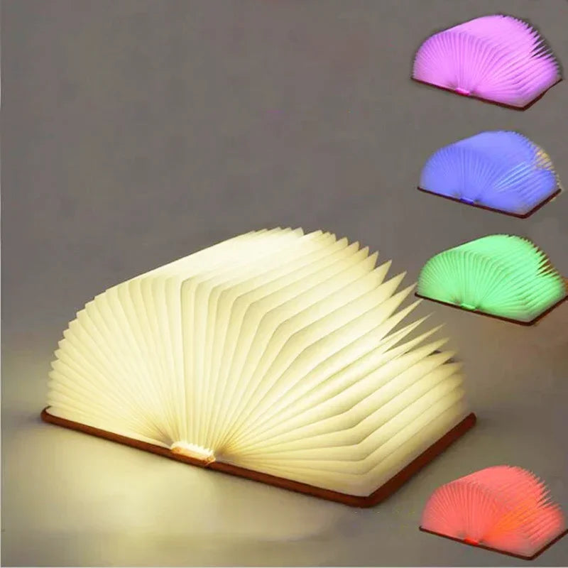 3d folding creative LED night light RGB colour USB rechargeable wooden book lamp for bedroom, desk or children's gift