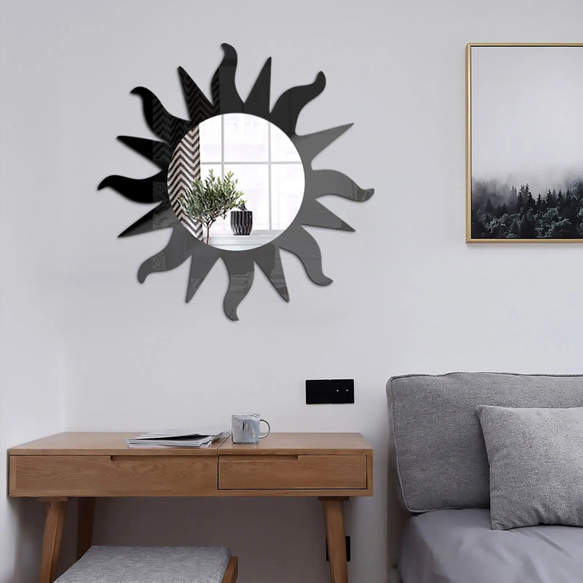 acrylic sun shape wall mirror sticker modern decoration - vue 3 sur 6