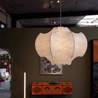 Wabi sabi ceiling light in Japanese silk for modern interior decor