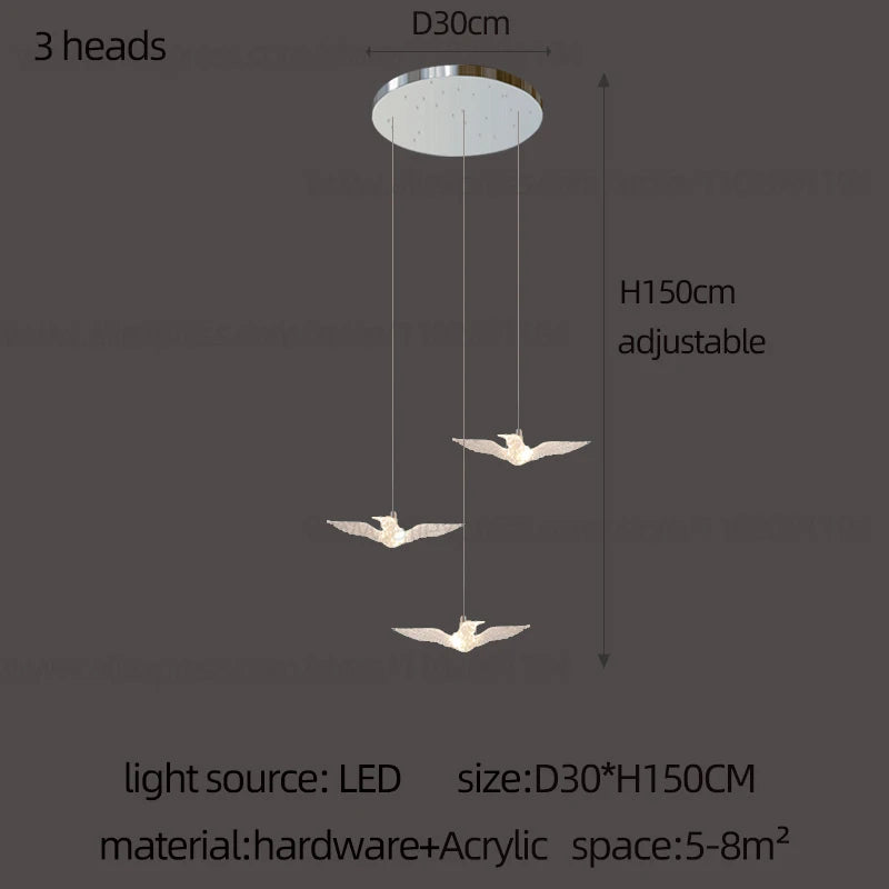 suspension LED décorative en forme d'oiseau pour loft et villa