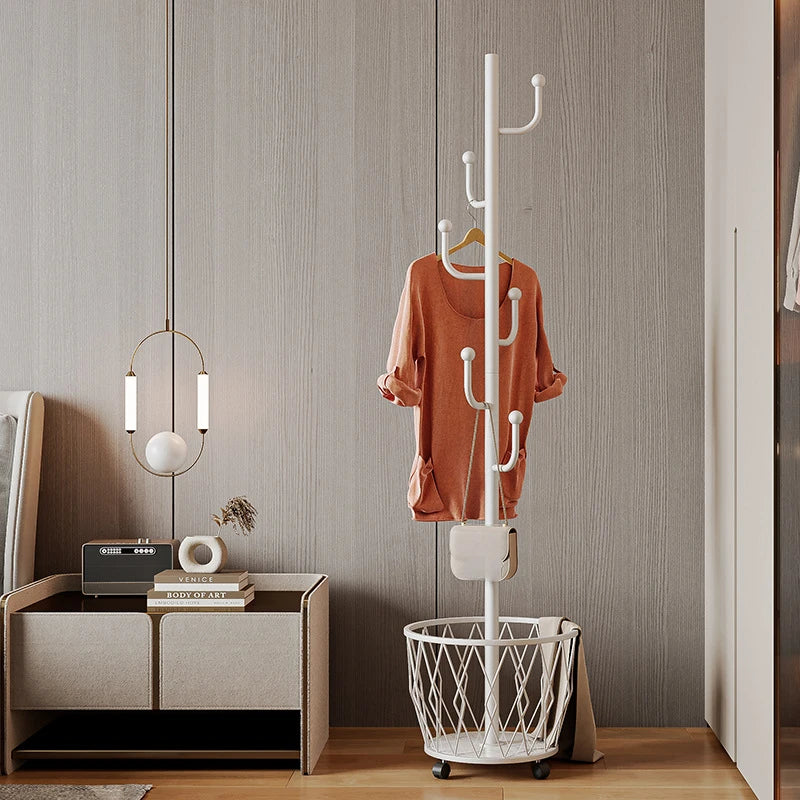modern clothes hanger with mobile shelf on wheels