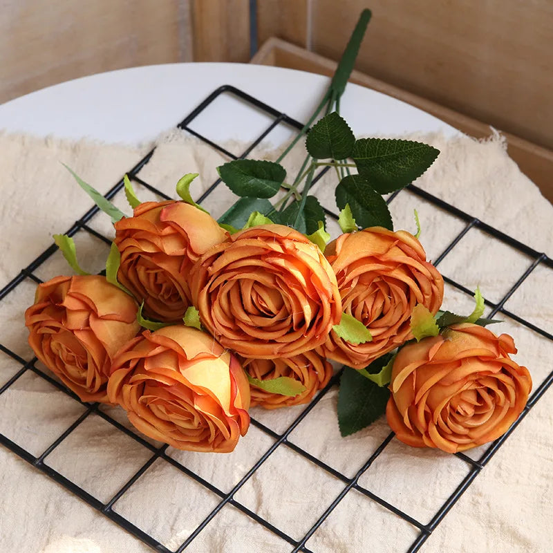 Artificial silk rose bouquet for home and wedding decoration