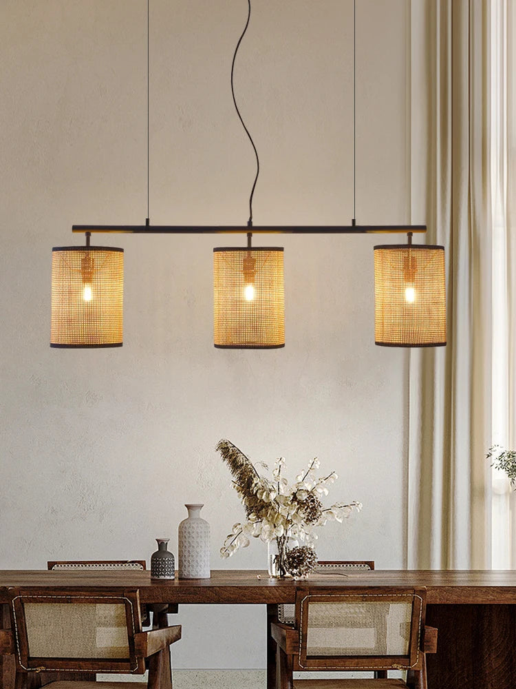Retro rattan chandelier in rustic style for creative lighting