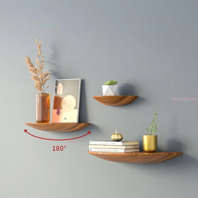 semi-circle wooden wall shelf for storage and decoration