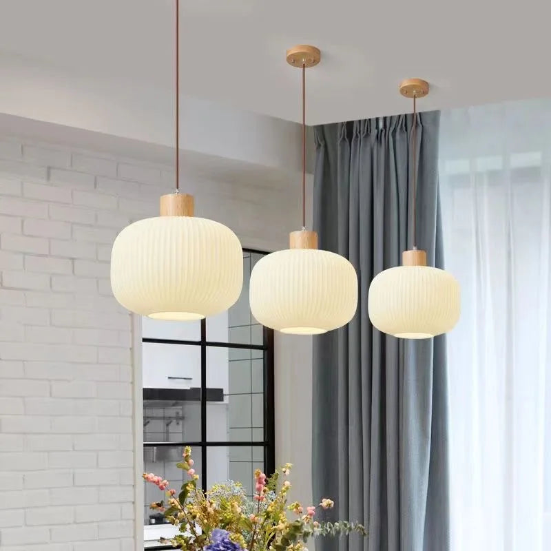 Glass pendant light with Nordic wood detail