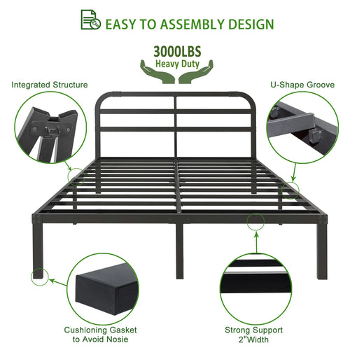 Heavy Duty Metal Bed Frame with Headboard, 3500 lbs Max Weight Capacity Metal Platform, Easy Assembly Mattress Foundation - vue 7 sur 10