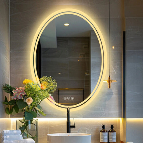 Oval illuminated mirror with anti-fog function and adjustable lighting - vue 5 sur 8