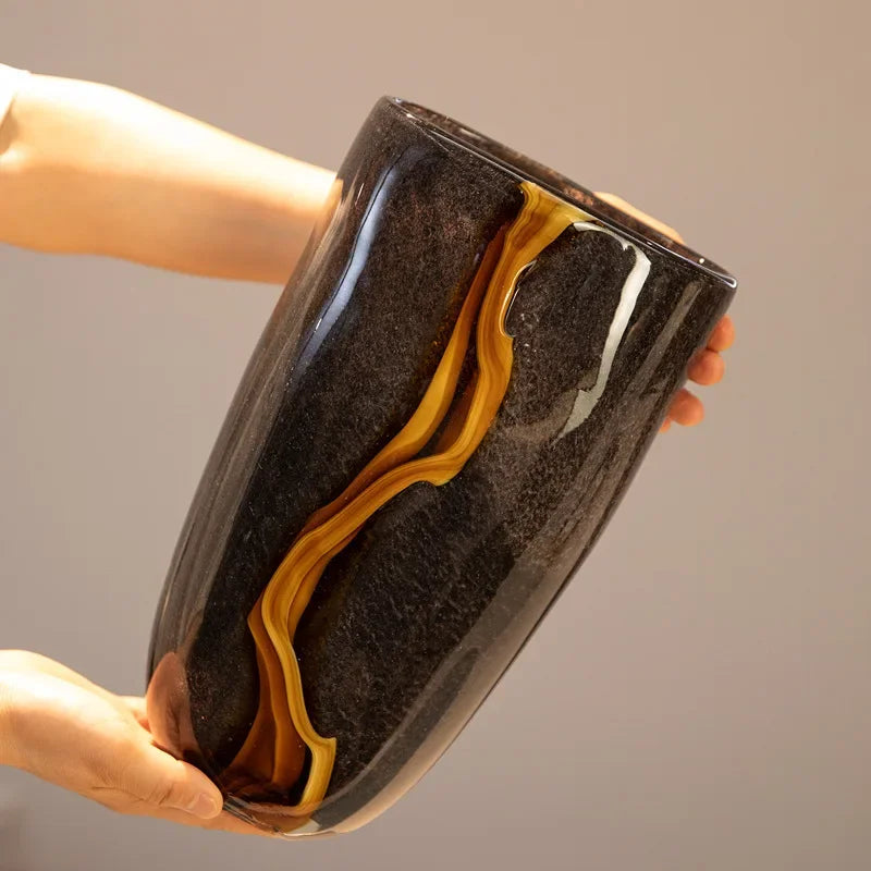 crackle glass vase for decorative flower arrangement - vue 3 sur 9
