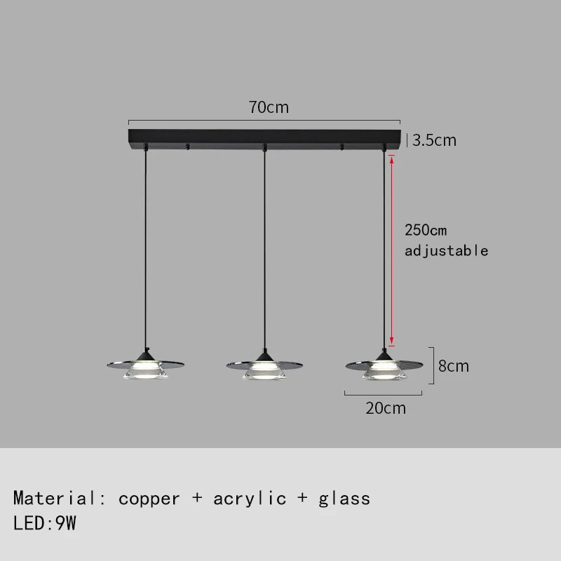 Modern LED pendant light in glass and copper with adjustable cord