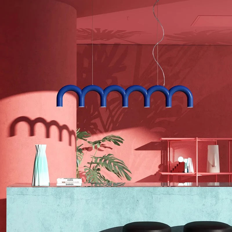 Memphis U-shaped Nordic modern chandelier for living room, cafe or bar, cream minimalist style