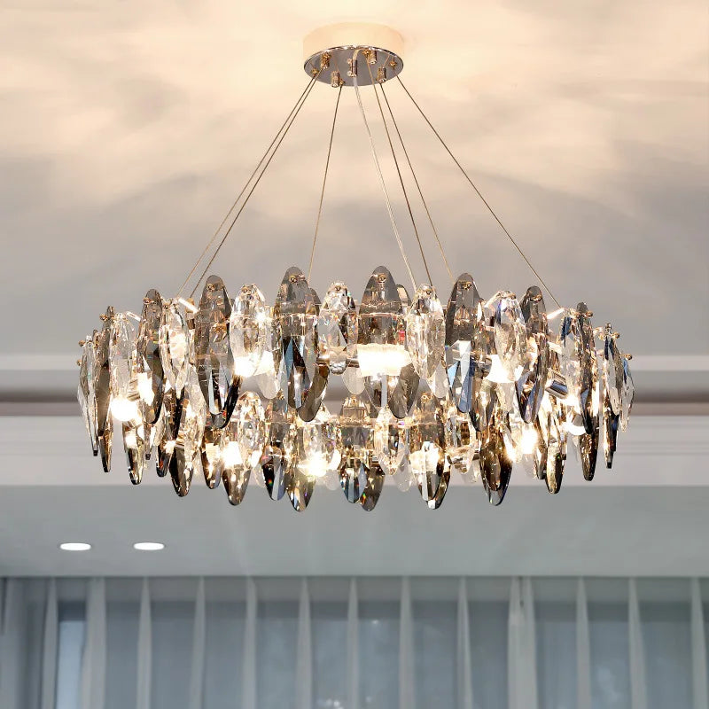 Modern crystal chandelier with LED and round pendants