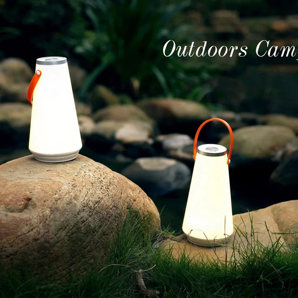Rechargeable portable LED camping lamp with touch control and hanging design