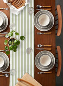 Sage green striped linen table runner farmhouse style