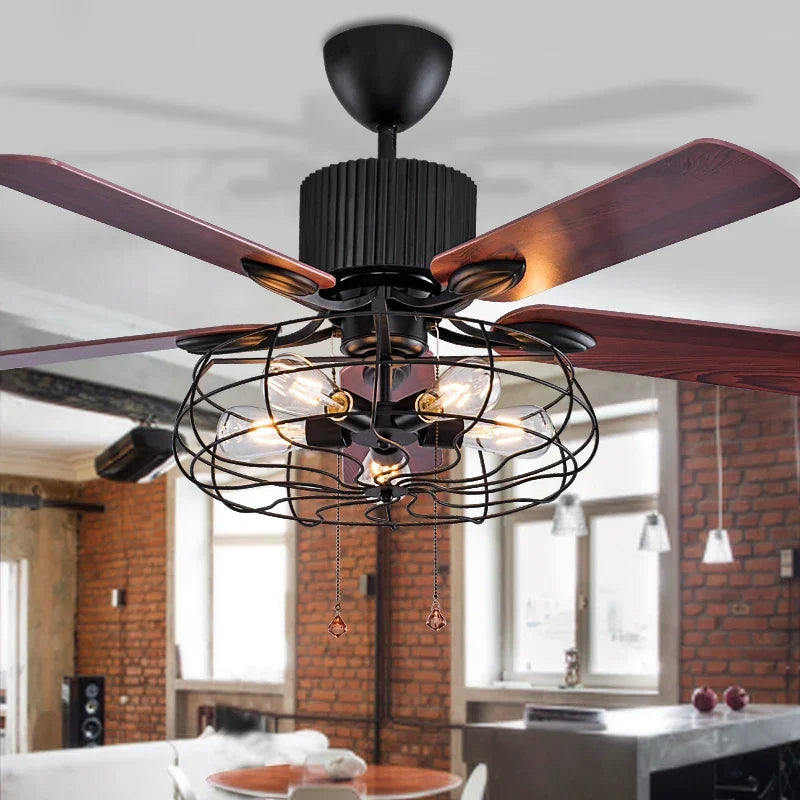 Vintage wooden Nordic style ceiling light with remote control