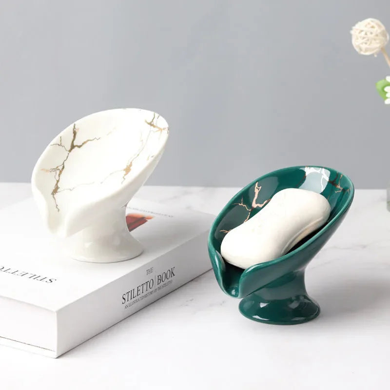 Lightweight ceramic soap dish with self-draining, no perforation required