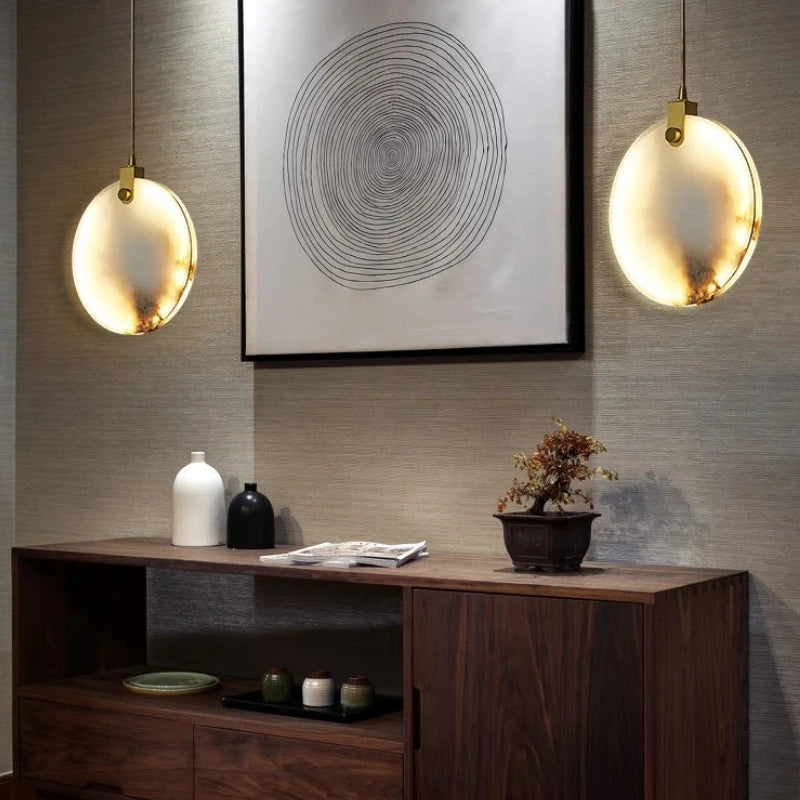 Lightweight copper and natural marble chandelier for elegant decor