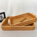 Woven rattan storage tray with wooden handles