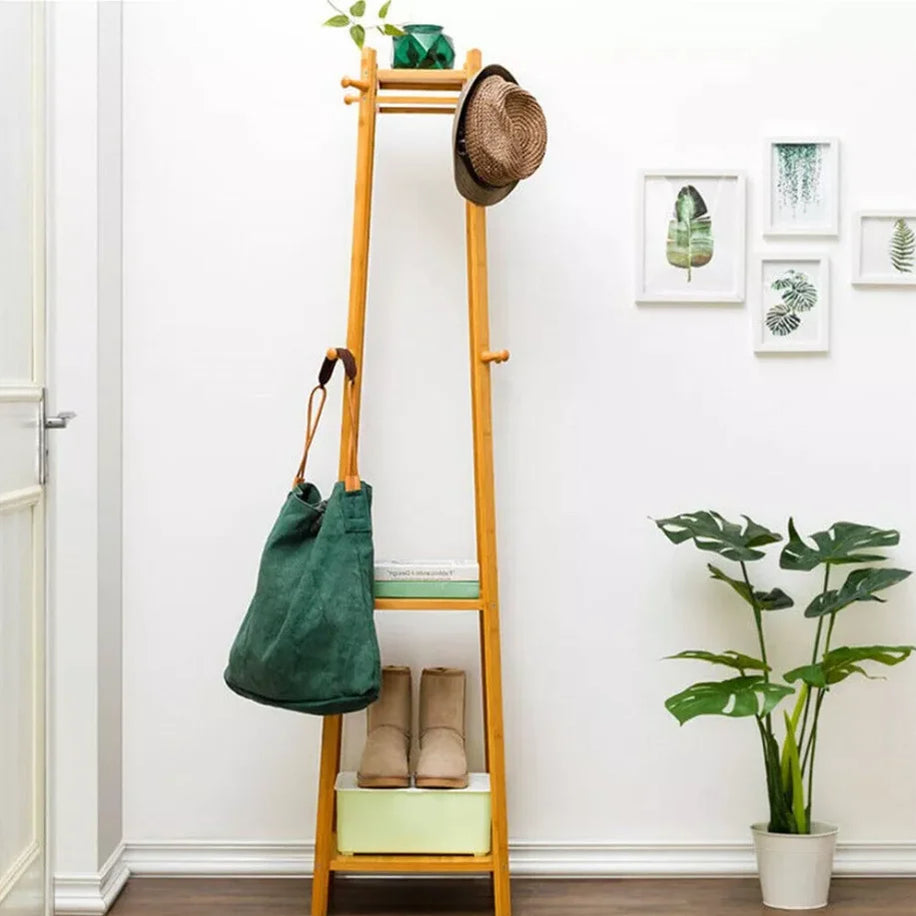 bamboo coat rack with storage shelf