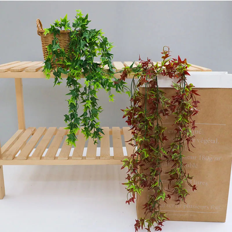 Decorative artificial ivy with red maple leaves
