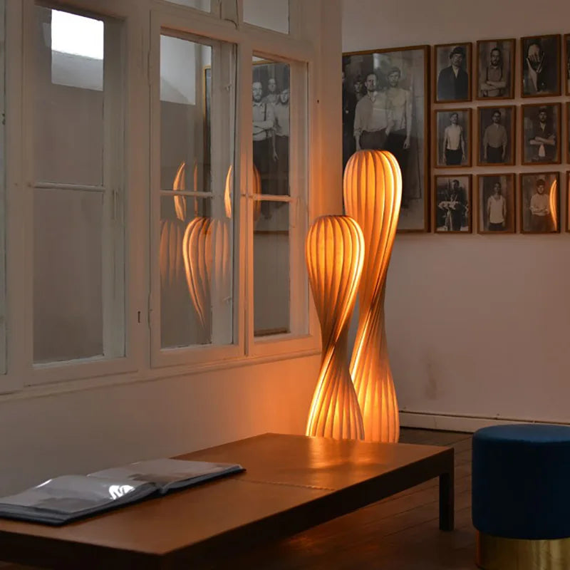 Wooden LED floor lamp modern retro standing spiral dimmable light for living room and bedroom - vue 3 sur 8
