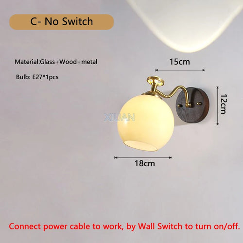 Wabi-sabi glass flower wall light with solid wood - vue 19 sur 21
