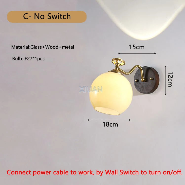 Wabi-sabi glass flower wall light with solid wood - vue 18 sur 21