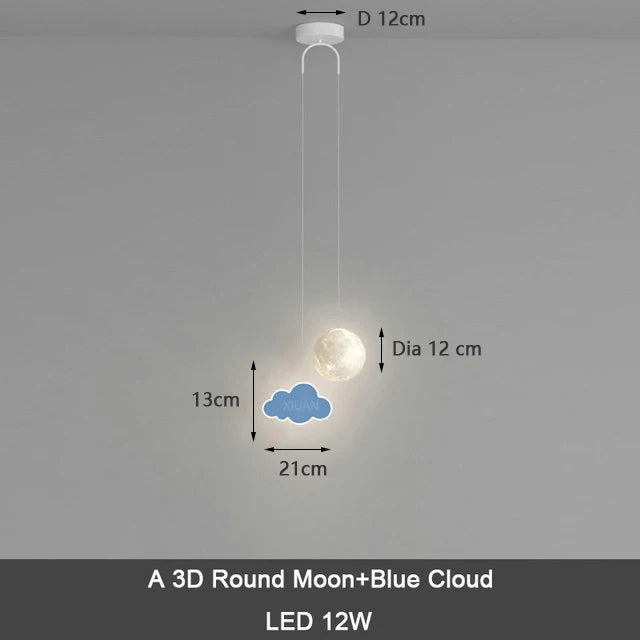 Creative children's pendant light with remote control dimming star cloud moon
