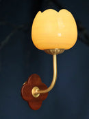 Traditional copper and wood wall light with jade lampshade