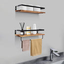 wooden wall shelf with two-tier towel bar
