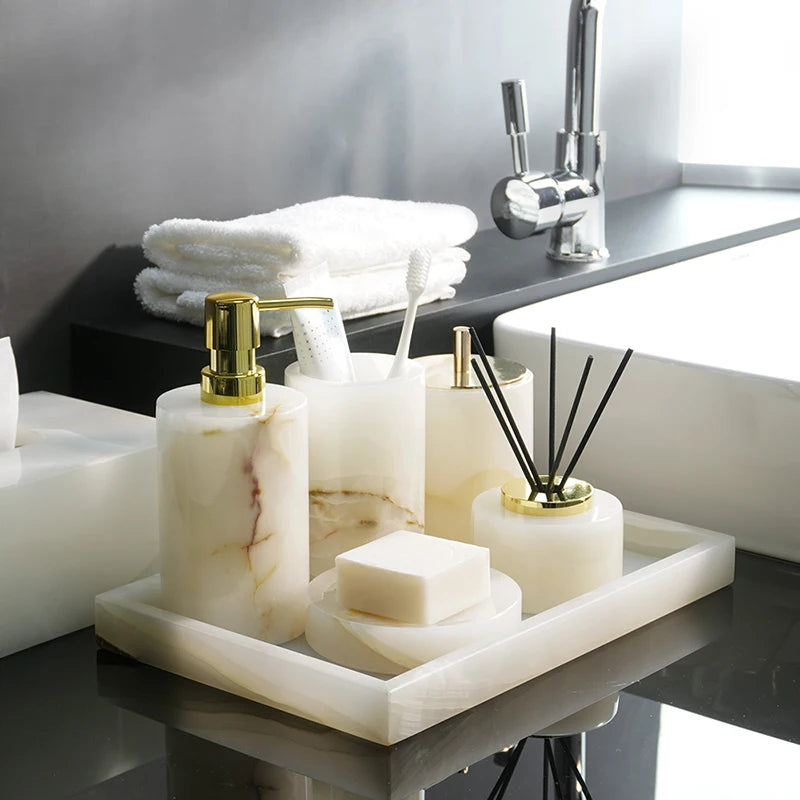 luxury natural marble bathroom accessory set - vue 2 sur 23
