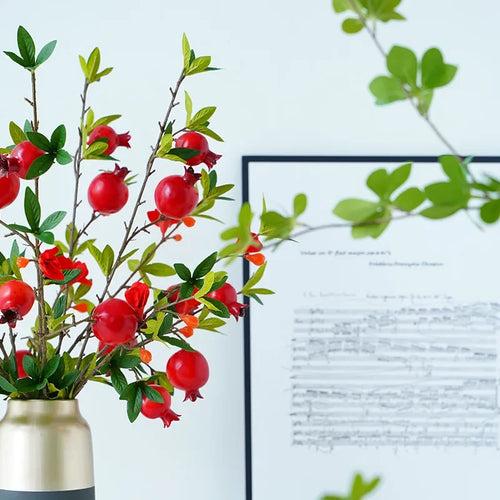 Artificial green plant with 5 pomegranate heads for interior decoration - vue 2 sur 8