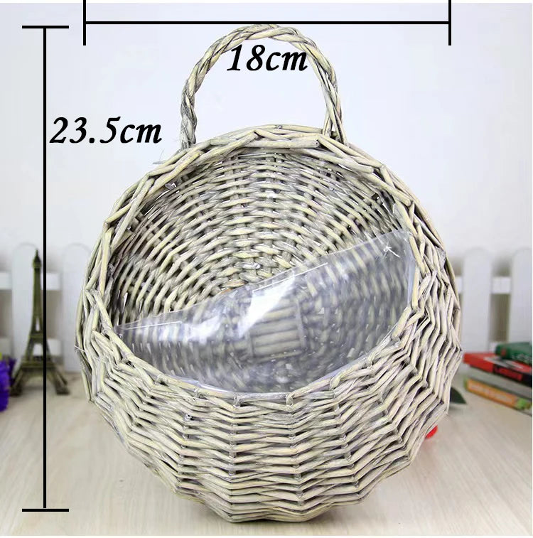 handmade rattan and wicker wall planter for plants