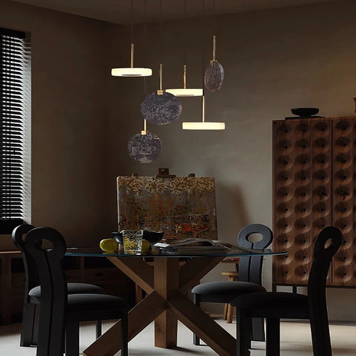 Marble and wood ceiling light modern and elegant pendant lamp - vue 4 sur 11