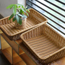 rattan serving tray woven basket with handles for storage