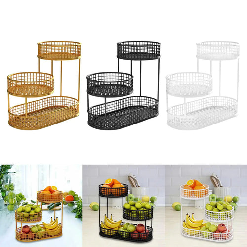 Countertop Fruit Basket Metal Wire Storage Basket, Counter Serving Tray Space Saver Serving Stand Vegetables Storage Rack - vue 4 sur 8