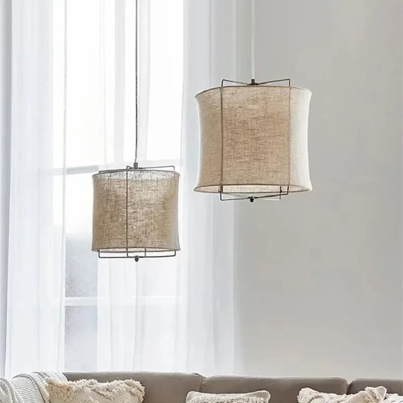 handmade wabi sabi style cotton and linen pendant light for restaurants and hotels