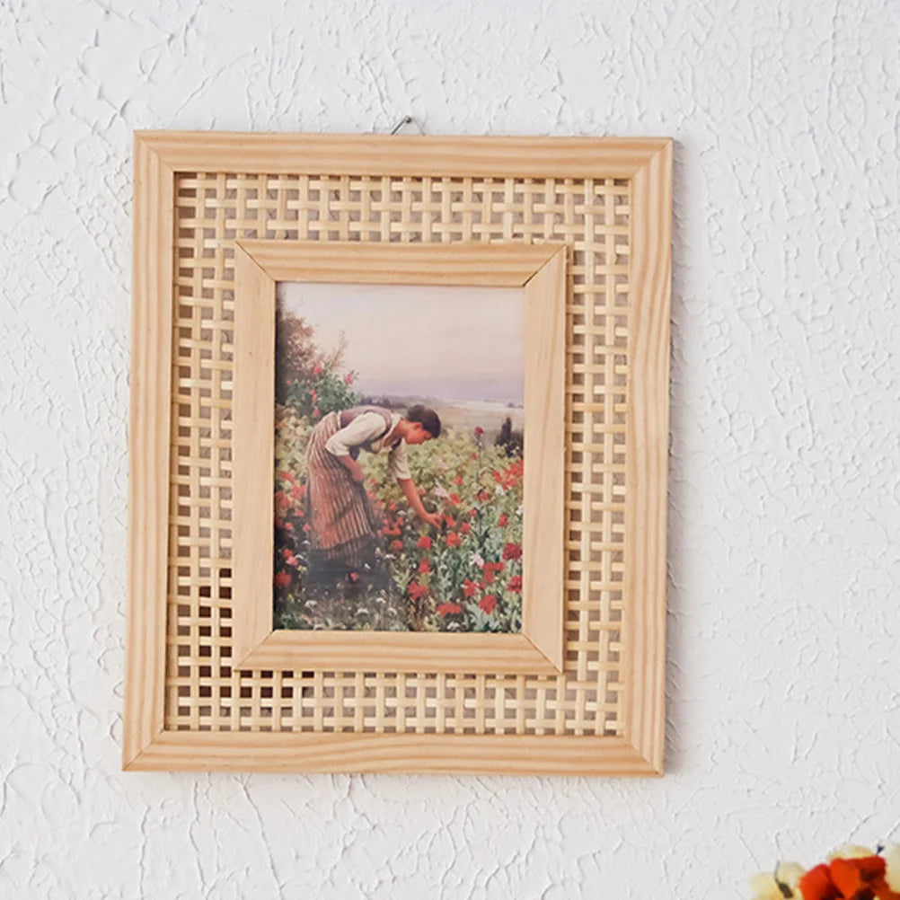 Bohemian wicker photo frame for unique and modern decor - vue 3 sur 7