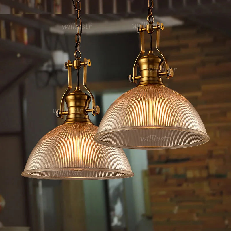 Vintage ribbed glass pendant light retro ceiling lamp for hotel cafe lounge office bar dining room