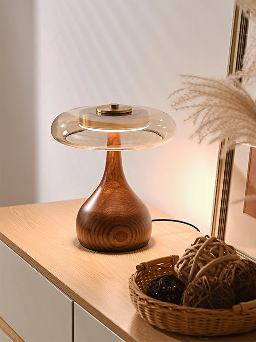 Retro wooden and glass desk lamp for an elegant interior - vue 4 sur 8