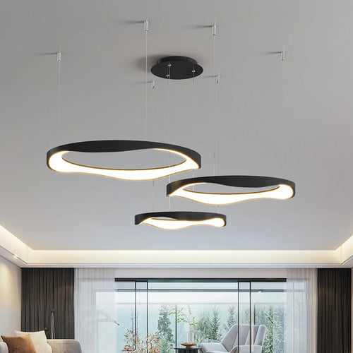 Modern nordic circular LED chandelier, creative design - vue 2 sur 20