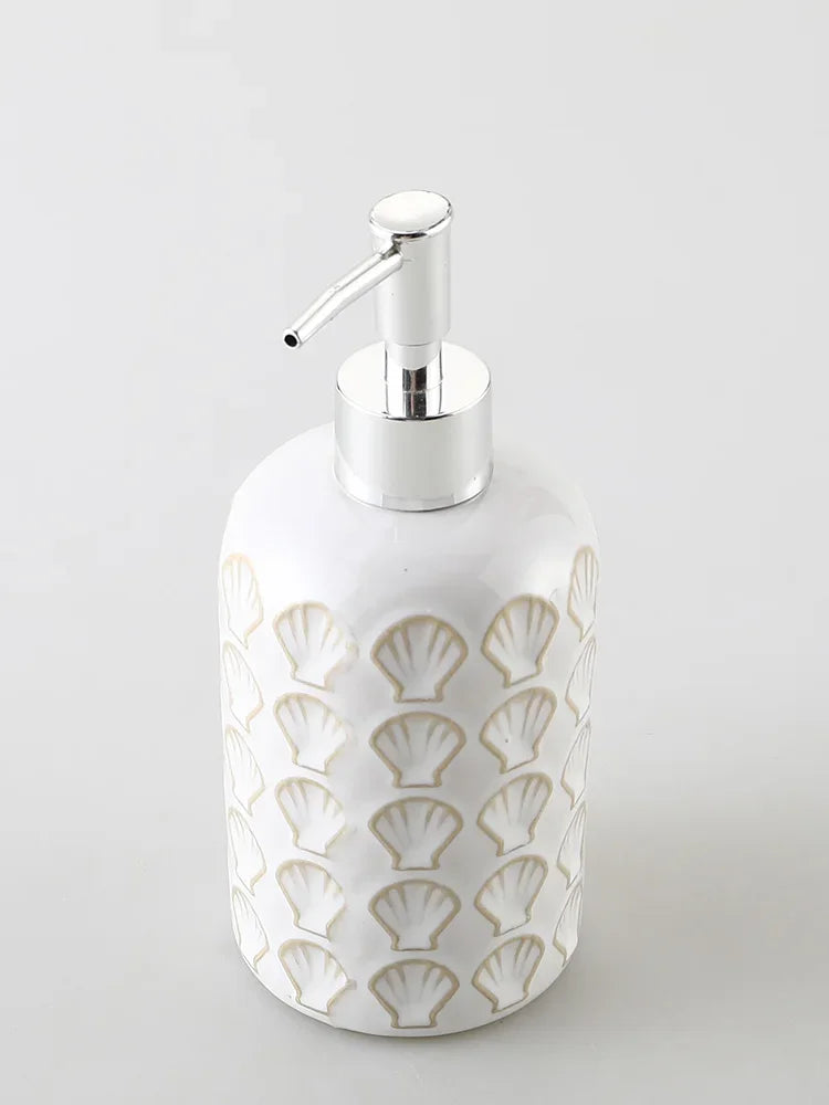 ceramic lotion bottle embossed with shells for bathroom