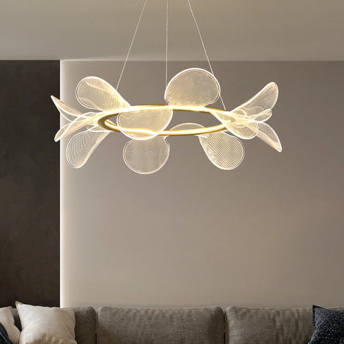 Acrylic chandelier with gold ring and dimmable light direct delivery - vue 5 sur 10