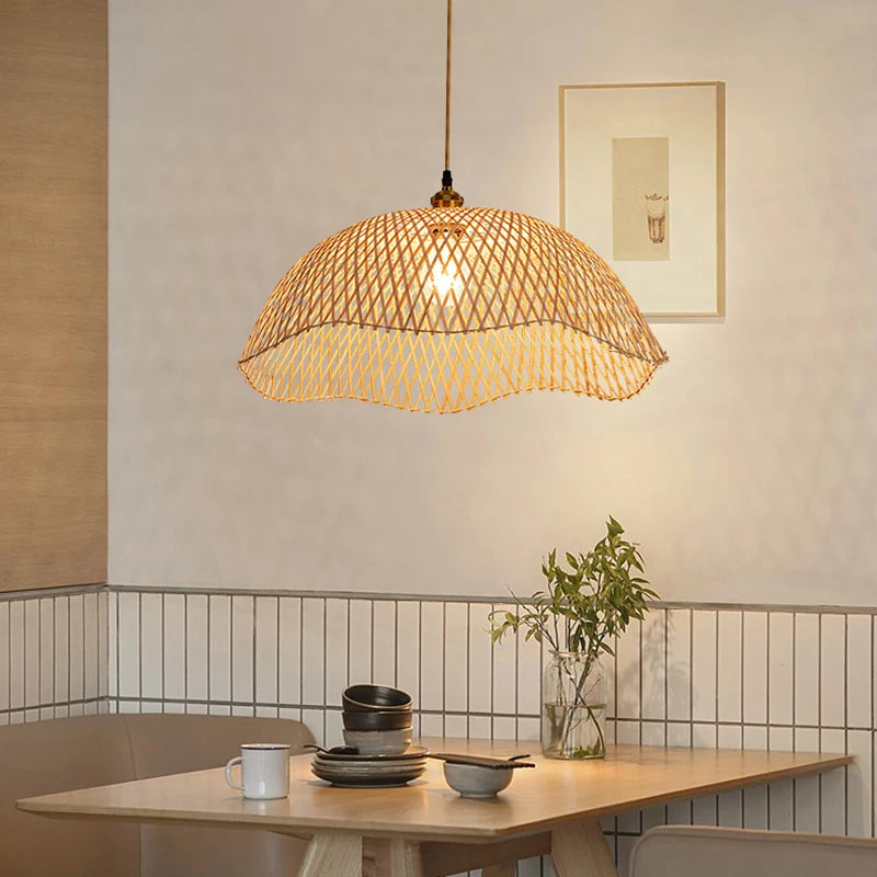 Retro bamboo woven rattan pendant light handmade bamboo lamp for restaurant, living room, and bedroom decor