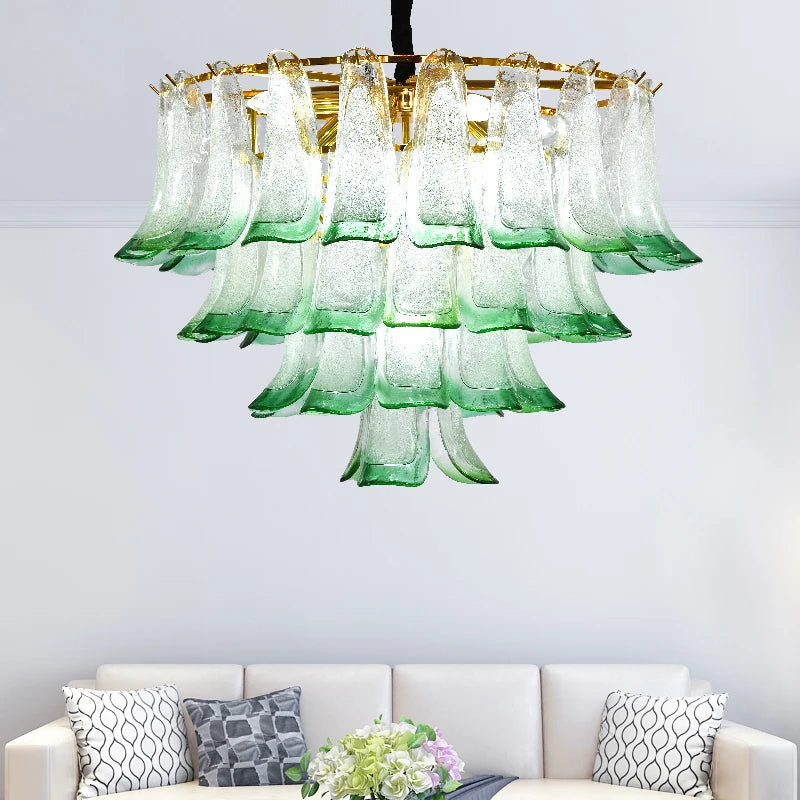 Luxury glass chandelier with suspended LED pendant - vue 4 sur 9